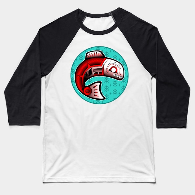 Sacred Salmon Baseball T-Shirt by NateArtDesign
